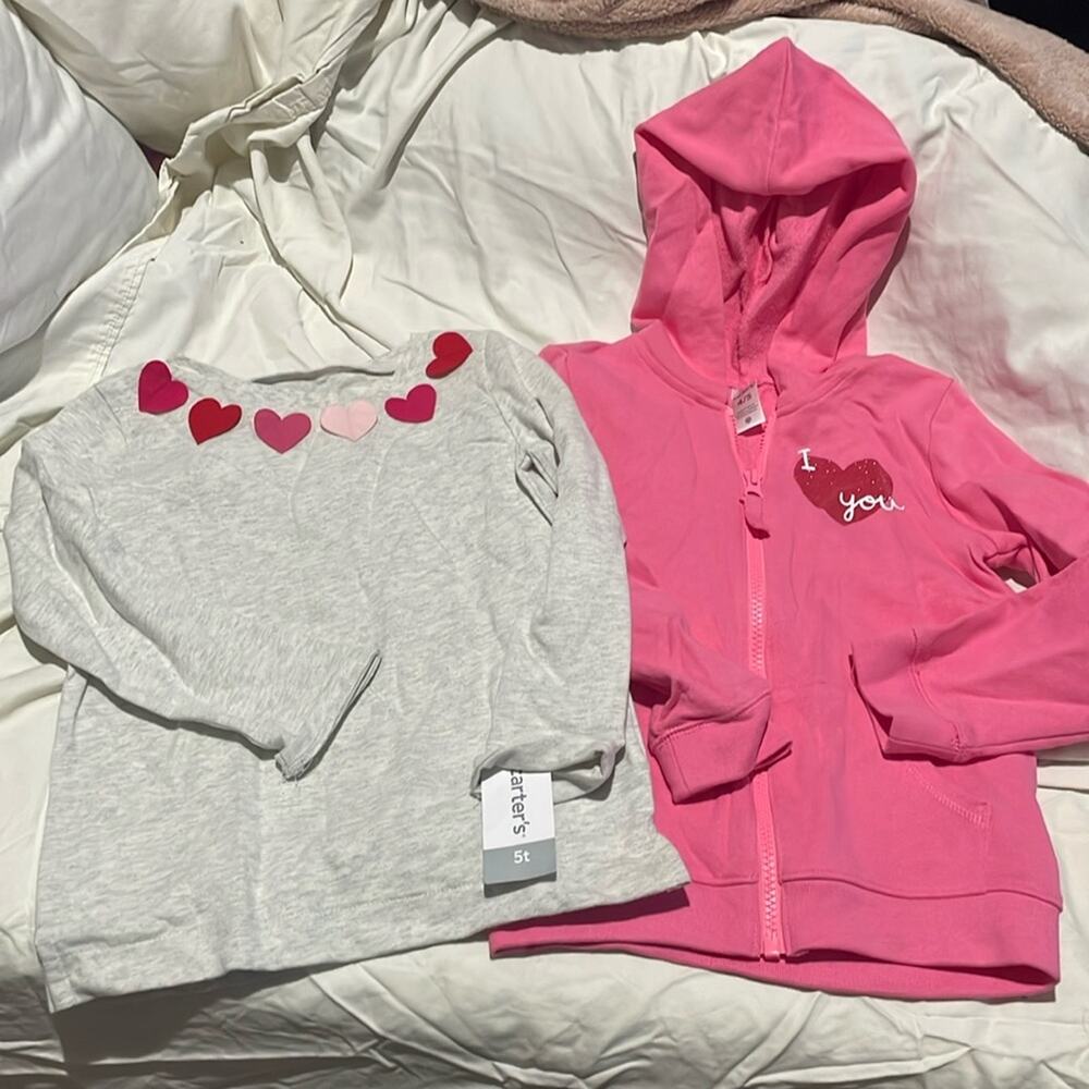 Carters 4/5 oatmeal heart long sleeve t front zip heart hooded jacket euc nwt